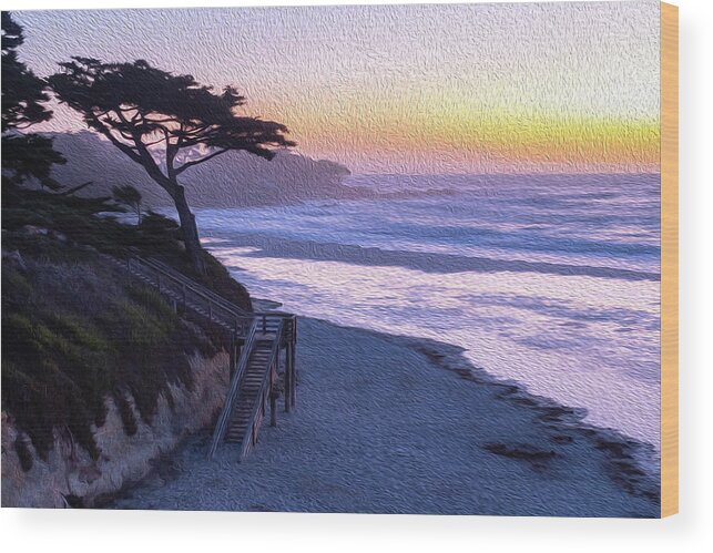 Ngc Wood Print featuring the photograph Sunset Painting at Carmel Beach by Robert Carter