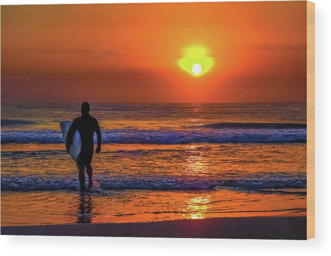 Sunset Surfer Wood Print featuring the photograph Sunset Surfer by Az Jackson
