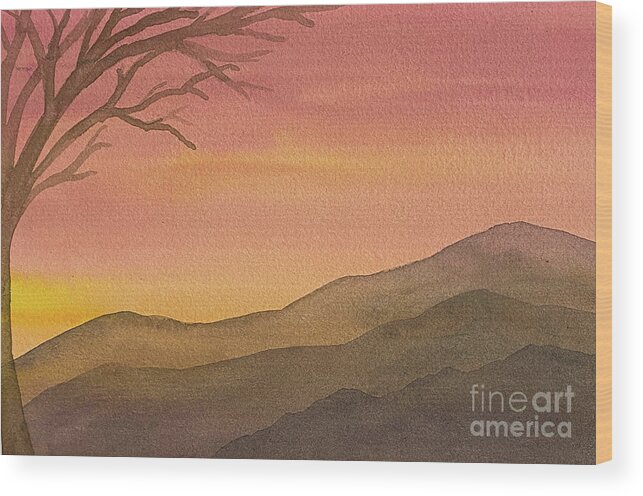 Sunset Wood Print featuring the painting Sunset Tree by Lisa Neuman