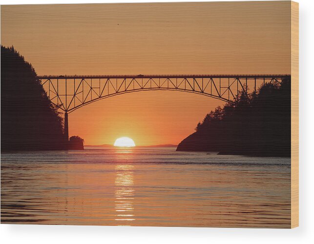 Sunset Deception Pass Wood Print featuring the photograph Sunset Under the Bridge by Michael Rauwolf