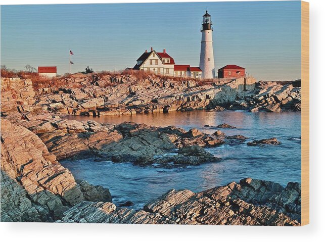 Cape Wood Print featuring the photograph Sunshine at Portland Head by Frozen in Time Fine Art Photography