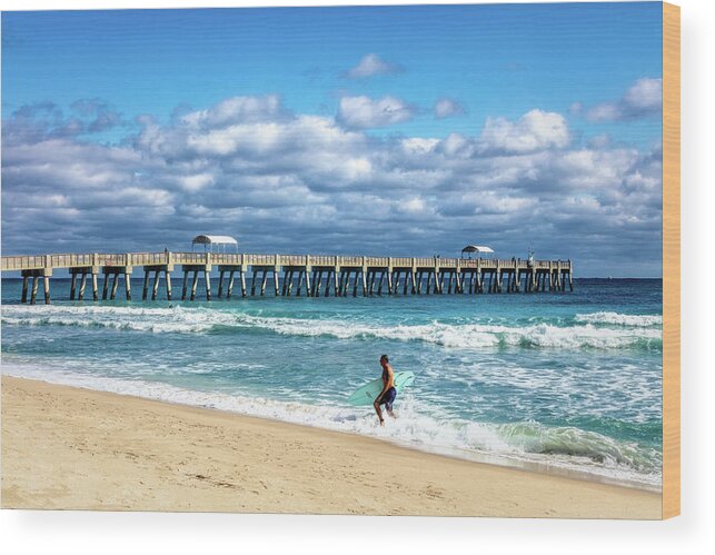 Clouds Wood Print featuring the photograph Surfer in the Sun by Debra and Dave Vanderlaan