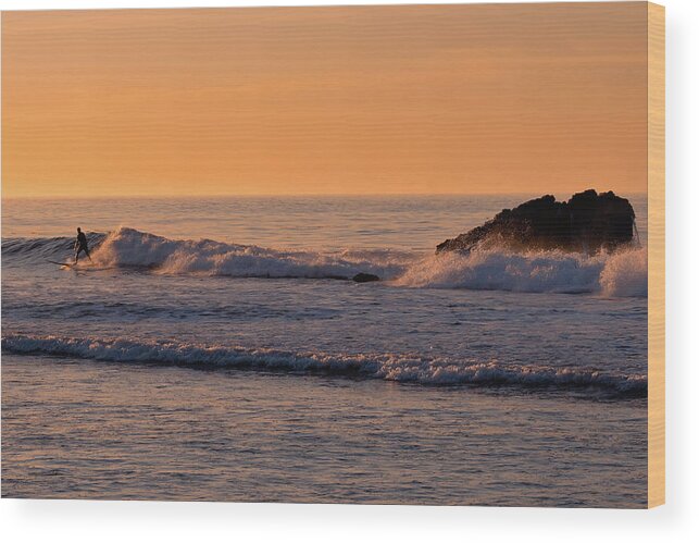 Surfer Wood Print featuring the photograph Surfing the Early Morning Waves in Malibu by Matthew DeGrushe