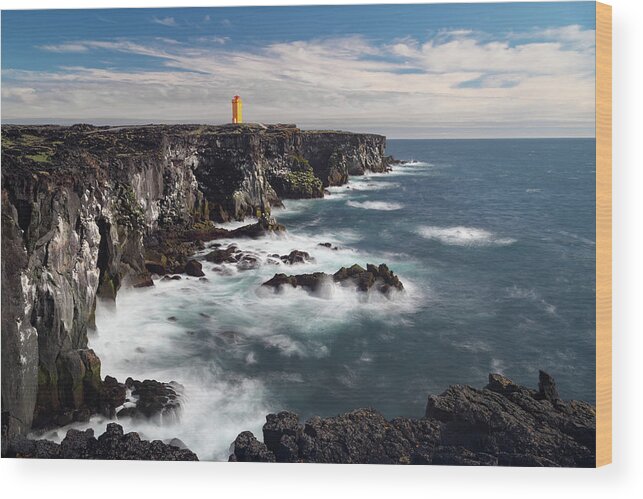 Travel Wood Print featuring the photograph Svortuloft Lighthouse on the Westernmost part of the Snaefelsnes Peninsula, Iceland II by William Dickman