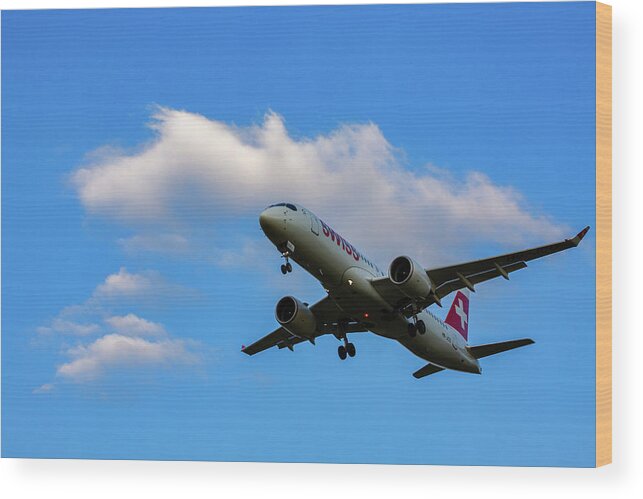 Swiss Air Wood Print featuring the photograph Swiss Air airplane landing by Ian Middleton