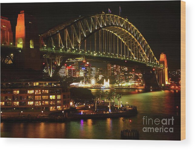 Cityscape Wood Print featuring the photograph Sydney Harbor Bridge VIVID Festival by Diana Mary Sharpton