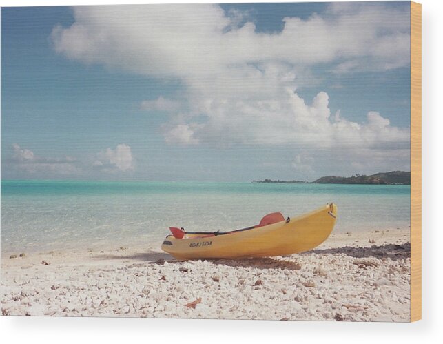 Tahiti Wood Print featuring the photograph Tahiti Ocean Kayak on Beach by Mark Norman