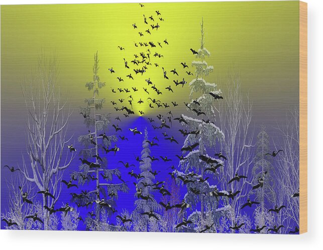Animal Wood Print featuring the mixed media Taking Flight Early Winter Morning by David Dehner