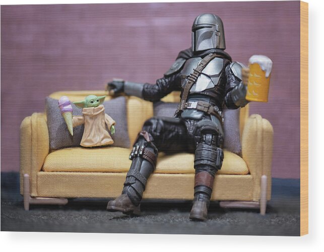 Mandalorian Wood Print featuring the photograph Taking it easy with Mando and Baby Yoda by Matt McDonald