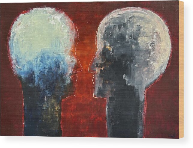 Acrylic. Dry Wall Wood Print featuring the painting Talking Heads by David Euler