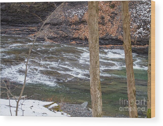 Water Freshwater Gorge Taughannock Cayuga Lake Finger Lakes Nature Winter Stream Rocks Landscape Waterfall Wood Print featuring the photograph Taughannock Falls Gorge Trail 26 by William Norton