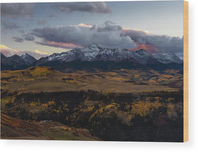 Telluride Pano Wood Print featuring the photograph Telluride Fire Mountain by Norma Brandsberg