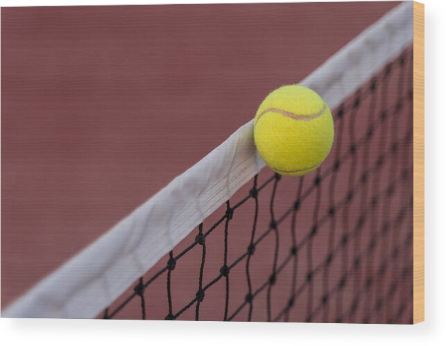 Sports Court Wood Print featuring the photograph Tennis Ball Hitting The Net by Javier Zayas Photography