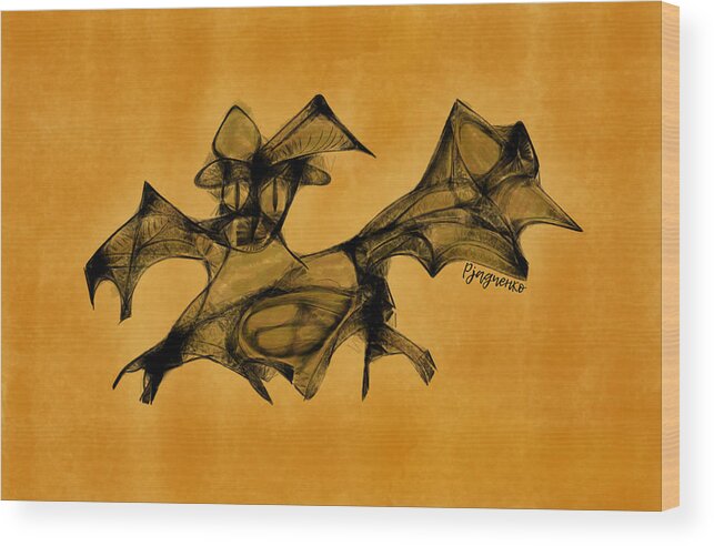 Bat Wood Print featuring the digital art Funny looking bat want to be terifying by Ljev Rjadcenko
