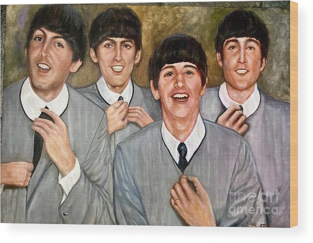 Beatles Wood Print featuring the painting The Beatles portrait by Leland Castro
