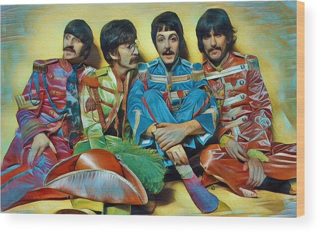 The Beatles Wood Print featuring the painting The Beatles Sgt. Pepper's Lonely Hearts Club Band Painting 1967 Color Pop by Tony Rubino