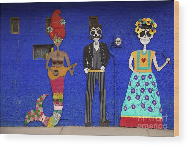 Skeleton Wood Print featuring the photograph The Festive Dead Souls of Sayulita by Becqi Sherman