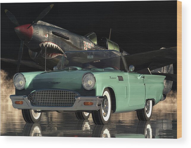 Ford Wood Print featuring the digital art The Ford Thunderbird An American Sports Car From The Fifties by Jan Keteleer