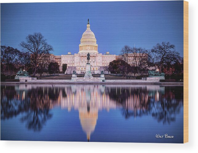 Washington Dc Wood Print featuring the photograph The Glow of the Capitol by Walt Baker