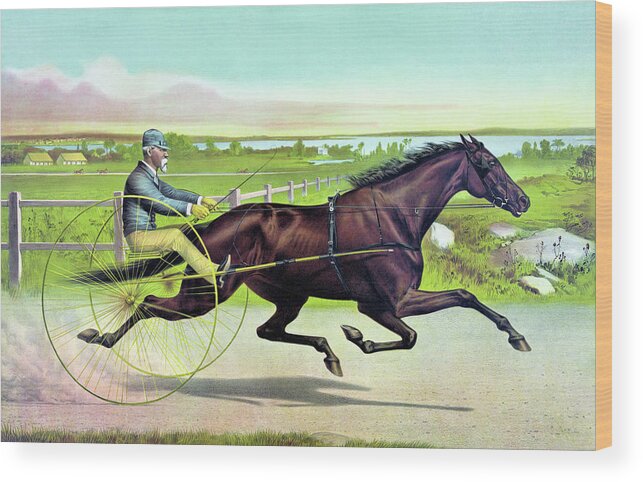 The Grand California Filly Sunol Wood Print featuring the painting The grand California trotting mare Sunol record 2 - Digital Remastered Edition by Louis Maurer