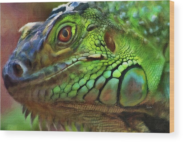 Lizard Wood Print featuring the digital art The Green Iguana by Russ Harris
