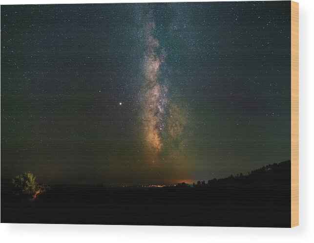 Milky Way Wood Print featuring the photograph The Milky Way Over A Small Town by Alexios Ntounas