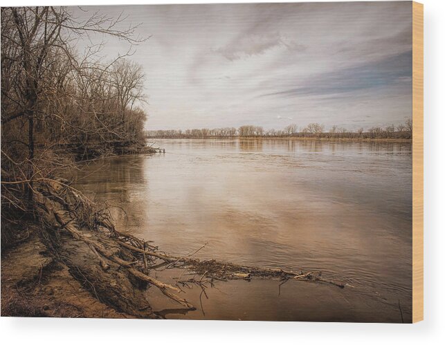 Landscape Wood Print featuring the photograph The Muddy Missouri by Linda Shannon Morgan