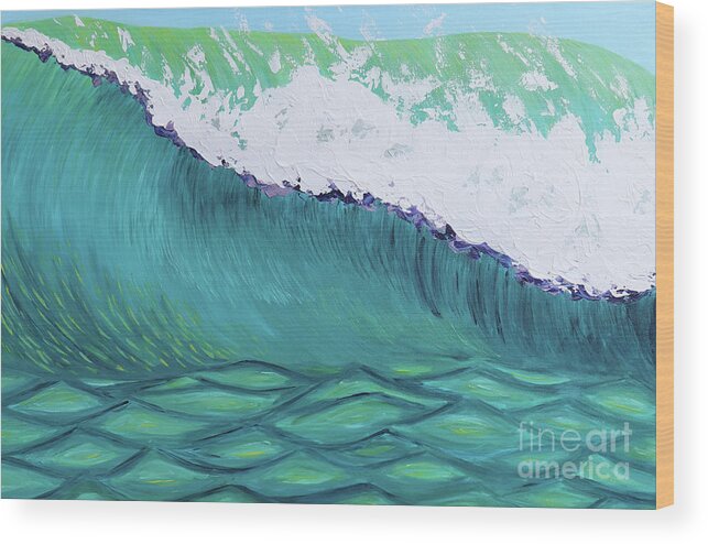 Surf Wood Print featuring the painting The Perfect Wave by Jenn C Lindquist