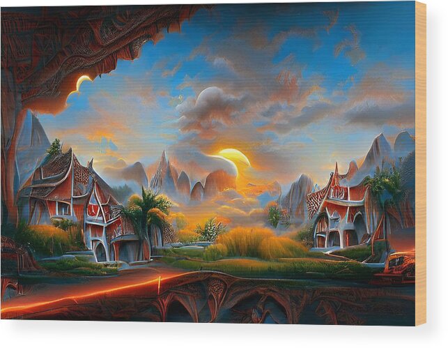 Digital Wood Print featuring the digital art The Sun Says Goodnight by Beverly Read