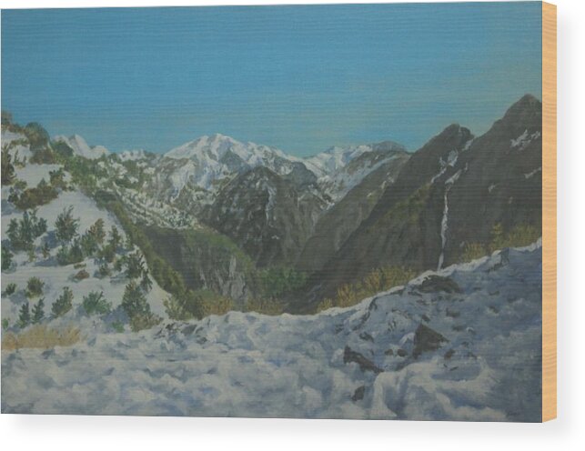 White Mountains Wood Print featuring the painting Winter in The White Mountains Crete by David Capon