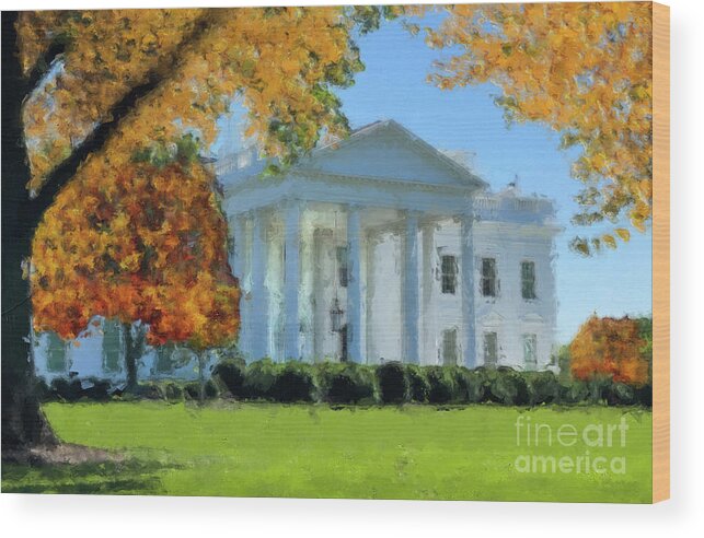 The Statue Of Freedom Wood Print featuring the painting The Whitehouse in Fall Colors by Jon Neidert