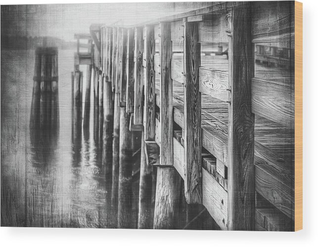 Boston Wood Print featuring the photograph The Wooden Pier Boston Massachusetts Black and White by Carol Japp