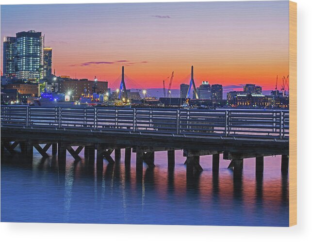 East Wood Print featuring the photograph The Zakim Bridge from LoPresti Park East Boston MA Pier by Toby McGuire
