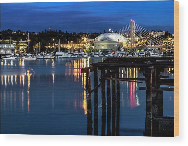 Thea Wood Print featuring the photograph Thea Foss and T-Dome Blue Hour by Rob Green