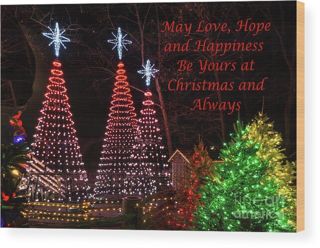 Christmas Wood Print featuring the photograph Three Trees At Midtown Greetings by Jennifer White