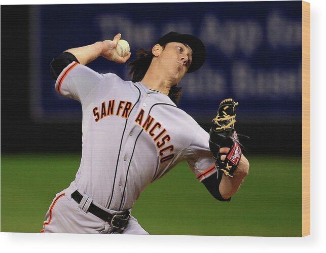 Game Two Wood Print featuring the photograph Tim Lincecum by Jamie Squire