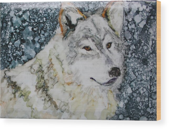 Wolf Wood Print featuring the painting Timberwolf by Ruth Kamenev