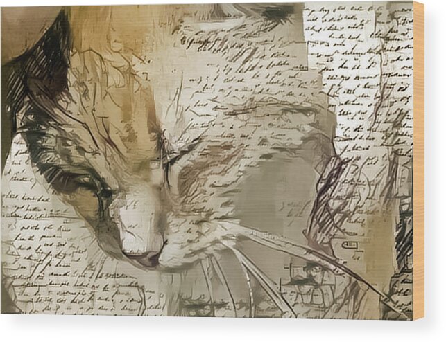 Cat Wood Print featuring the digital art Tittuff is doing good by Elaine Berger