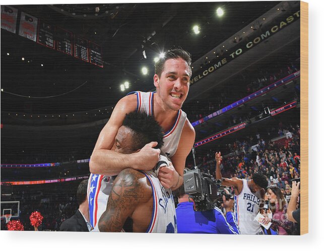 Nba Pro Basketball Wood Print featuring the photograph T.j. Mcconnell and Robert Covington by Jesse D. Garrabrant