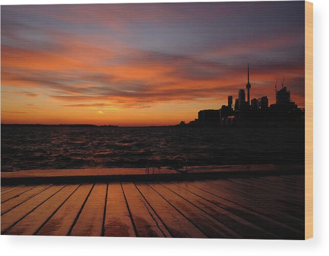 Toronto Wood Print featuring the photograph Toronto Sunset With Boardwalk by Kreddible Trout