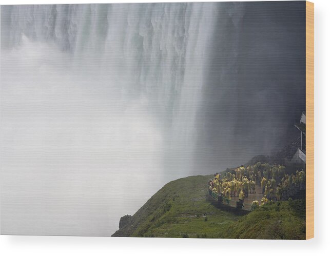 Spray Wood Print featuring the photograph Tourists at Niagara Falls. by Guy Vanderelst