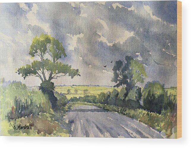 Watercolour Wood Print featuring the painting Towards the Wolds from Wykeham Road by Glenn Marshall