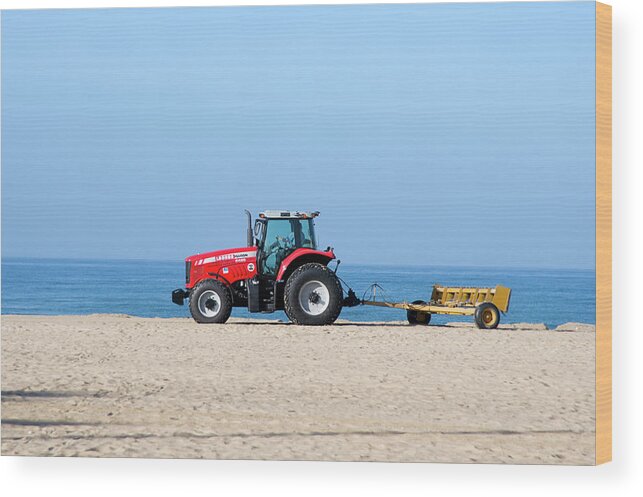 Beach Wood Print featuring the photograph Tractor Cleaning the Sand on the Beach by Mark Stout