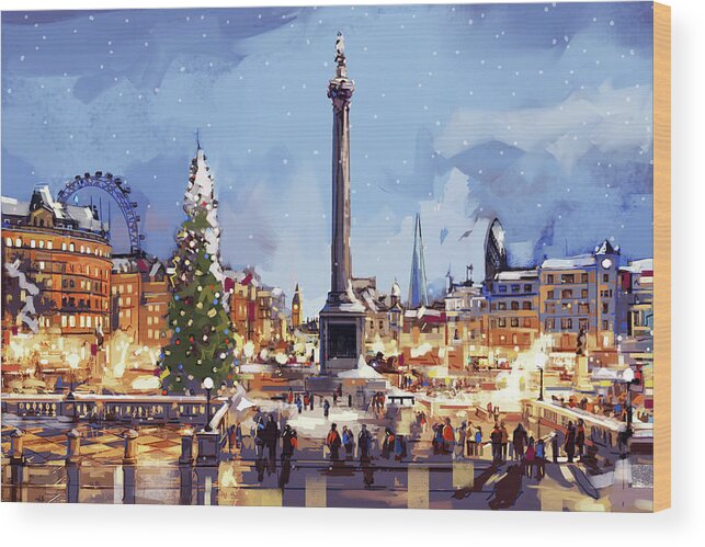Travel Wood Print featuring the digital art Trafalgar Square London by East Coast Licensing