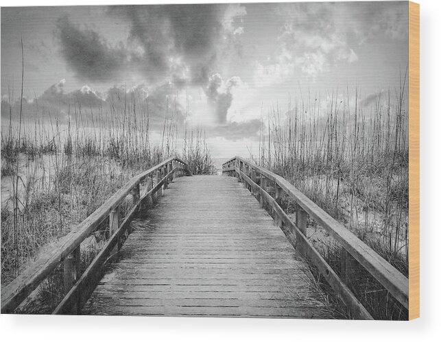 Clouds Wood Print featuring the photograph Trail into Sunrise in Black and White by Debra and Dave Vanderlaan