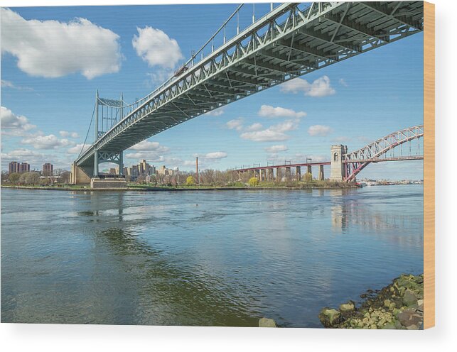 Astoria Park Wood Print featuring the photograph Triboro and Hell Gate Bridges by Cate Franklyn