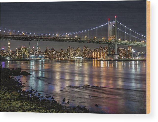 Triboro Bridge Wood Print featuring the photograph Triboro Bridge at Dusk by Cate Franklyn