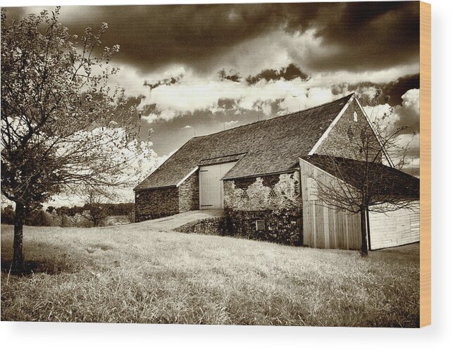 Dir-cw-1445-b Wood Print featuring the photograph Trostle Barn in Infrared by Paul W Faust - Impressions of Light