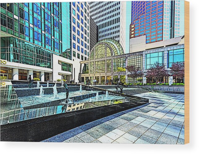 Architectural-photographer-charlotte Wood Print featuring the digital art Tryon Street - Uptown Charlotte by SnapHappy Photos