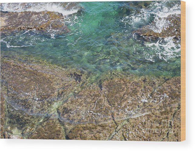 Turquoise Wood Print featuring the photograph Turquoise Blue Water And Rocks On The Coast by Adriana Mueller